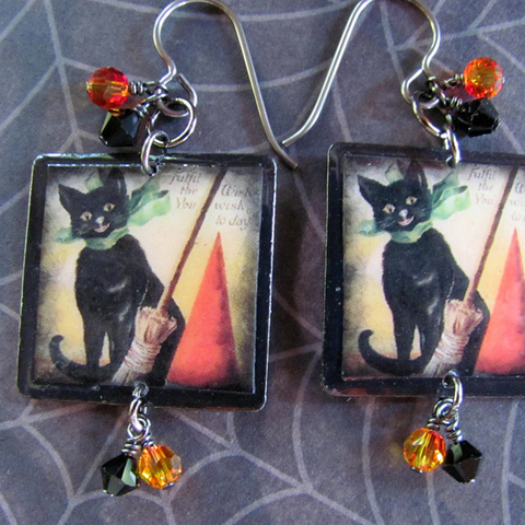 Black Cat Scrabble Tile Earrings