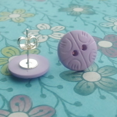 Button earrings, lavender, button accessory