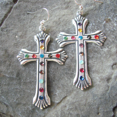 Cross Earrings - Swarovski Rhinestones Southwest Cowgir