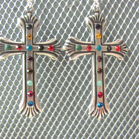 Cross Earrings - Swarovski Rhinestones Southwest Cowgir