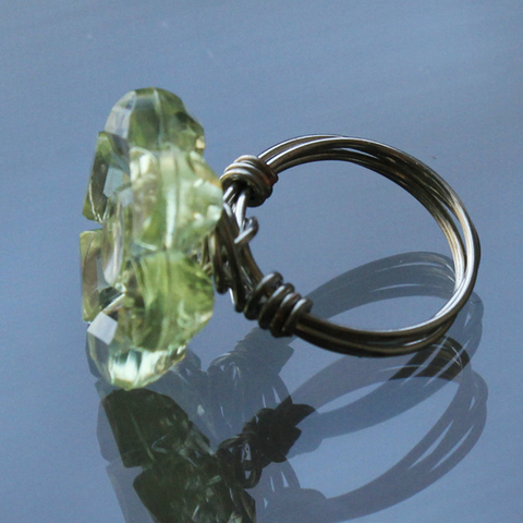 Green flower wire wrapped ring