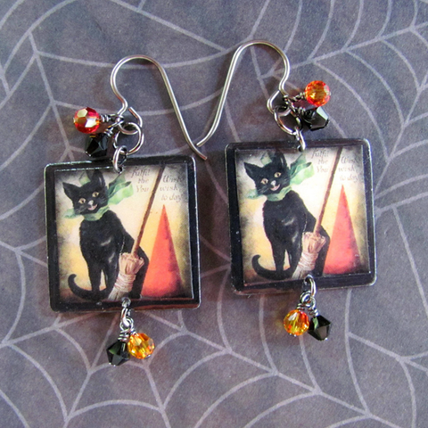 Black Cat Scrabble Tile Earrings
